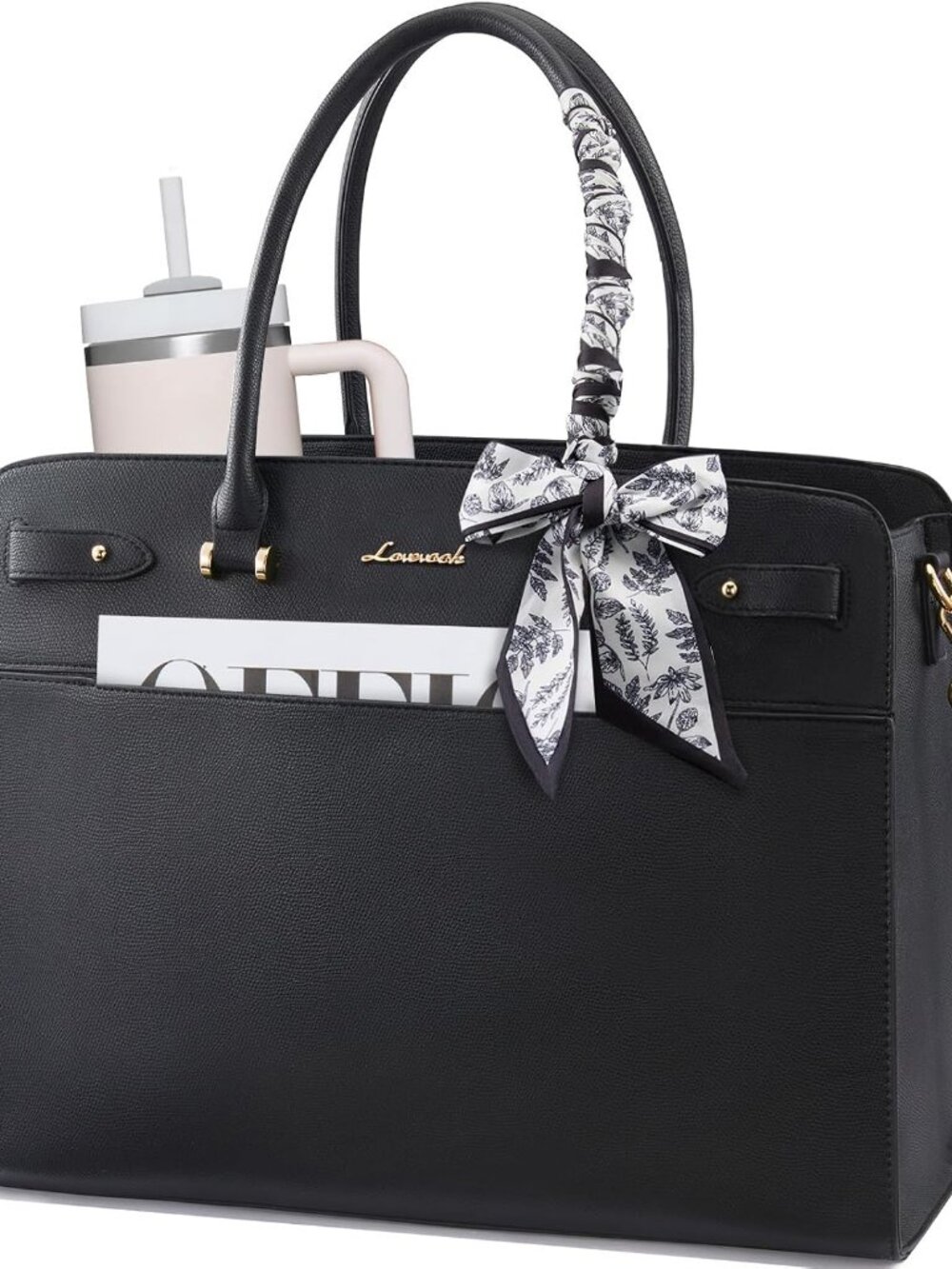 Laptop Tote Bag for Women, 15.6 Inch Large Faux Leather Work Bag Waterproof Brie